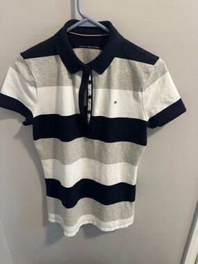 Tommy Hilfiger Navy, White & Gray Striped Polo Shirt